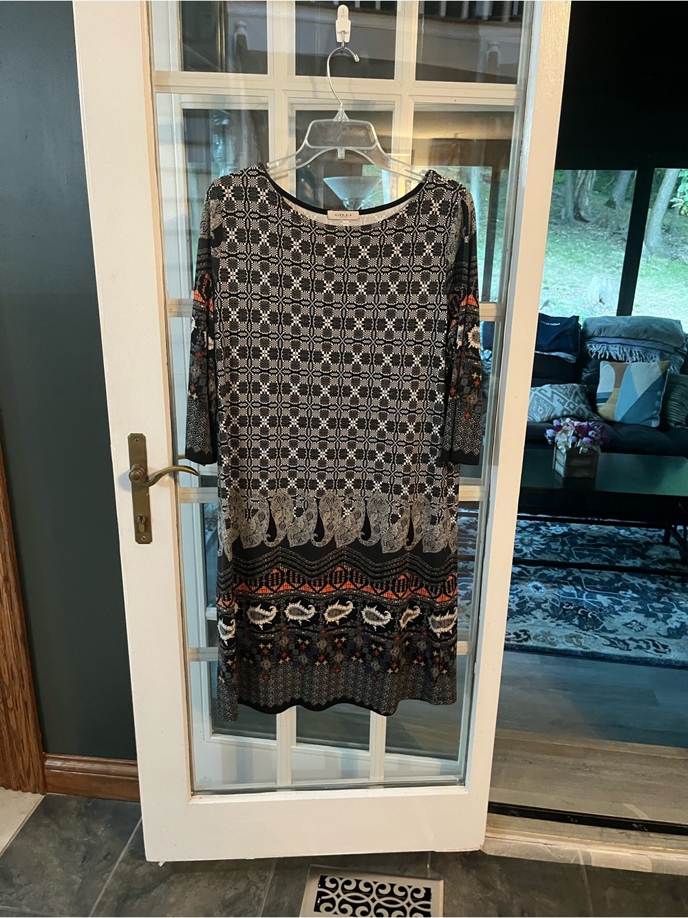 Gilli Black and Orange Printed Midi Dress